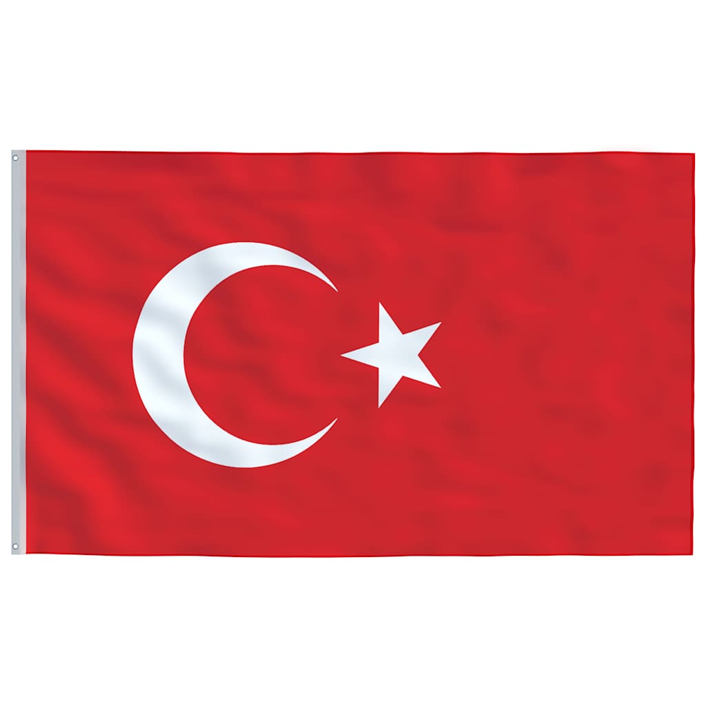 Tyrkiet flag og flagstang 6,08 m aluminium