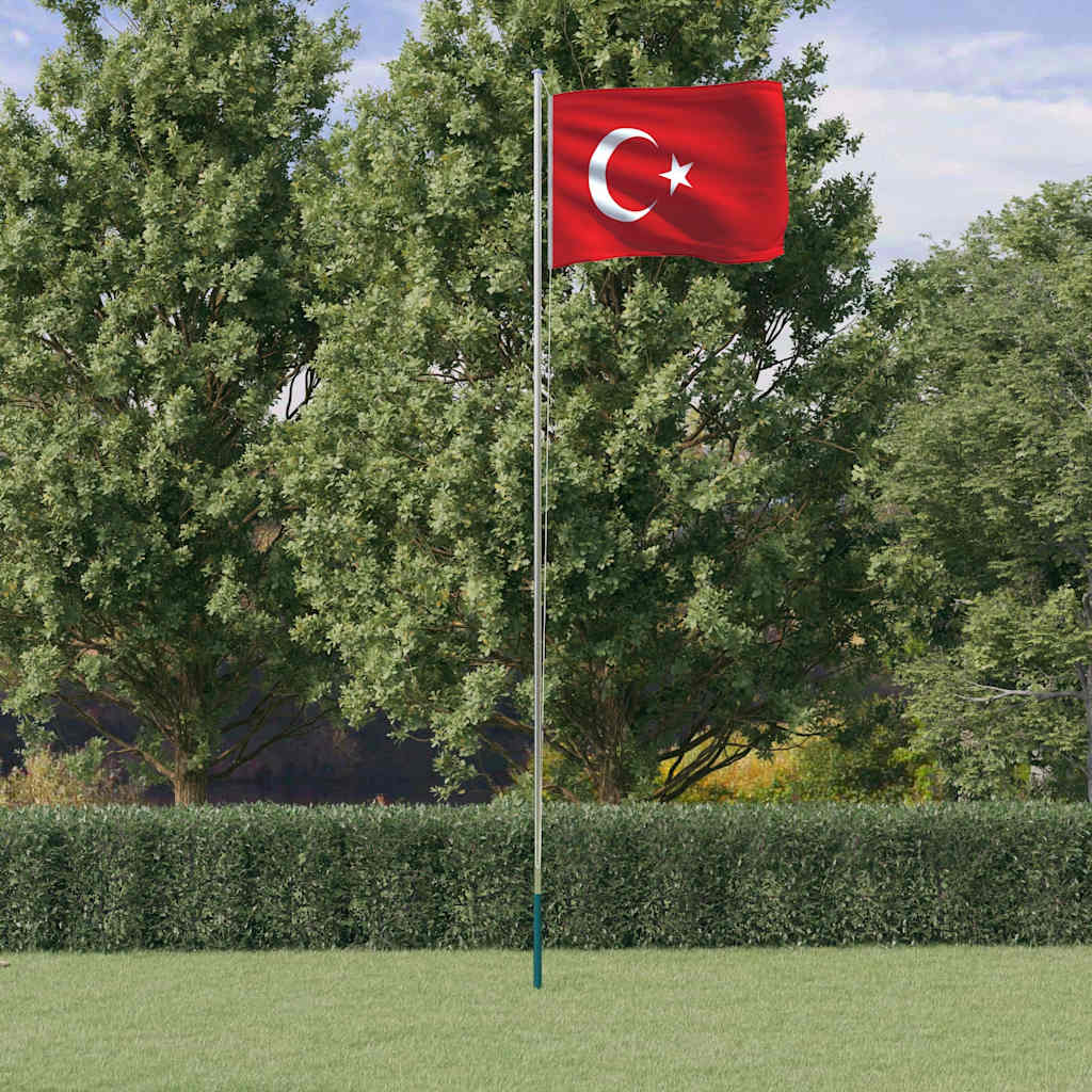 Tyrkiet flag og flagstang 6,08 m aluminium