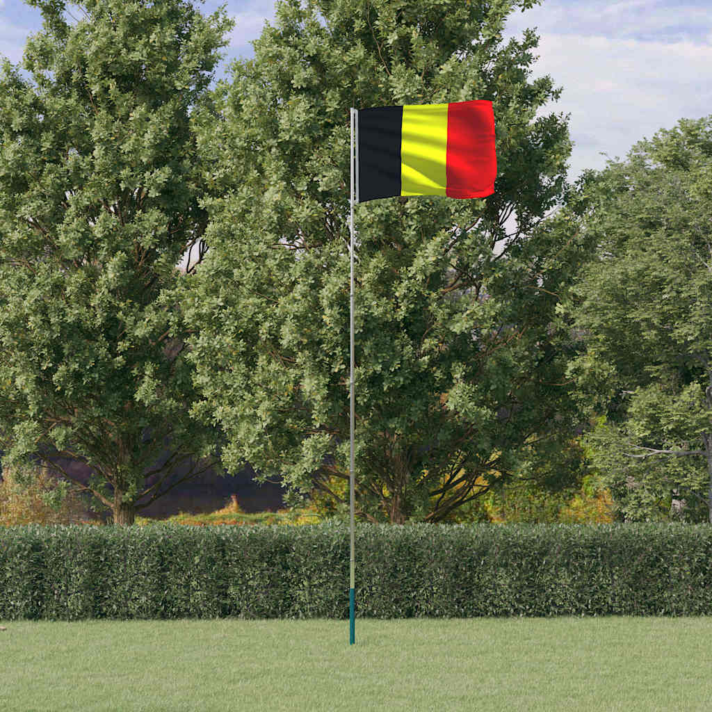 Belgien flag og flagstang 5,5 m aluminium billede