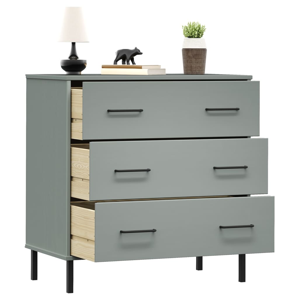 skænk med 3 skuffer OSLO 77x40x79,5 cm massivt træ grå