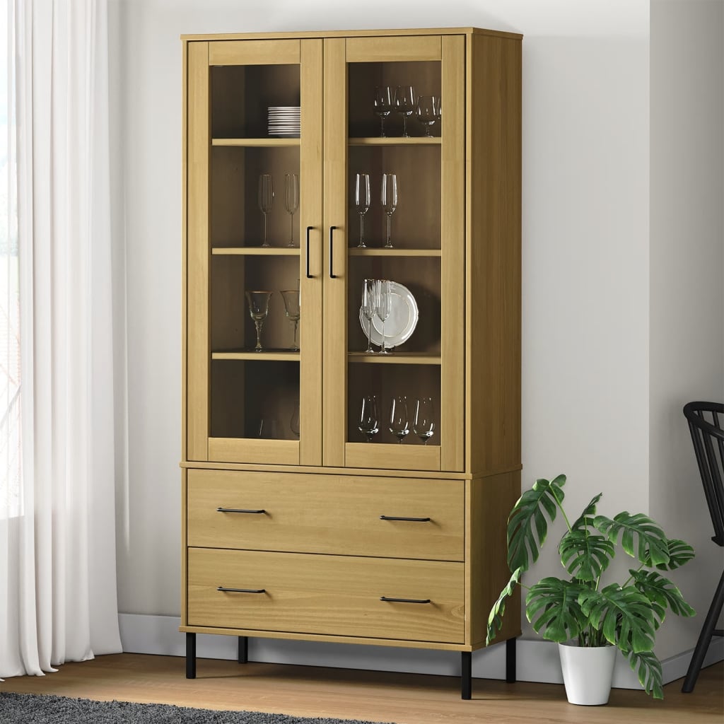 bogskab med metalben OSLO 85x35x172,5 cm massivt træ brun