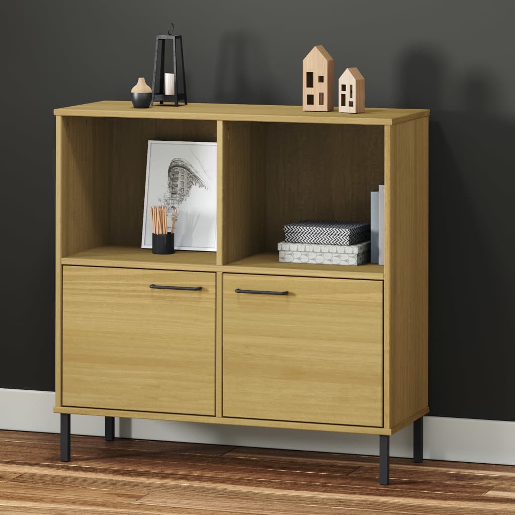 bogskab med metalben OSLO 90x35x90,5 cm massivt træ brun billede