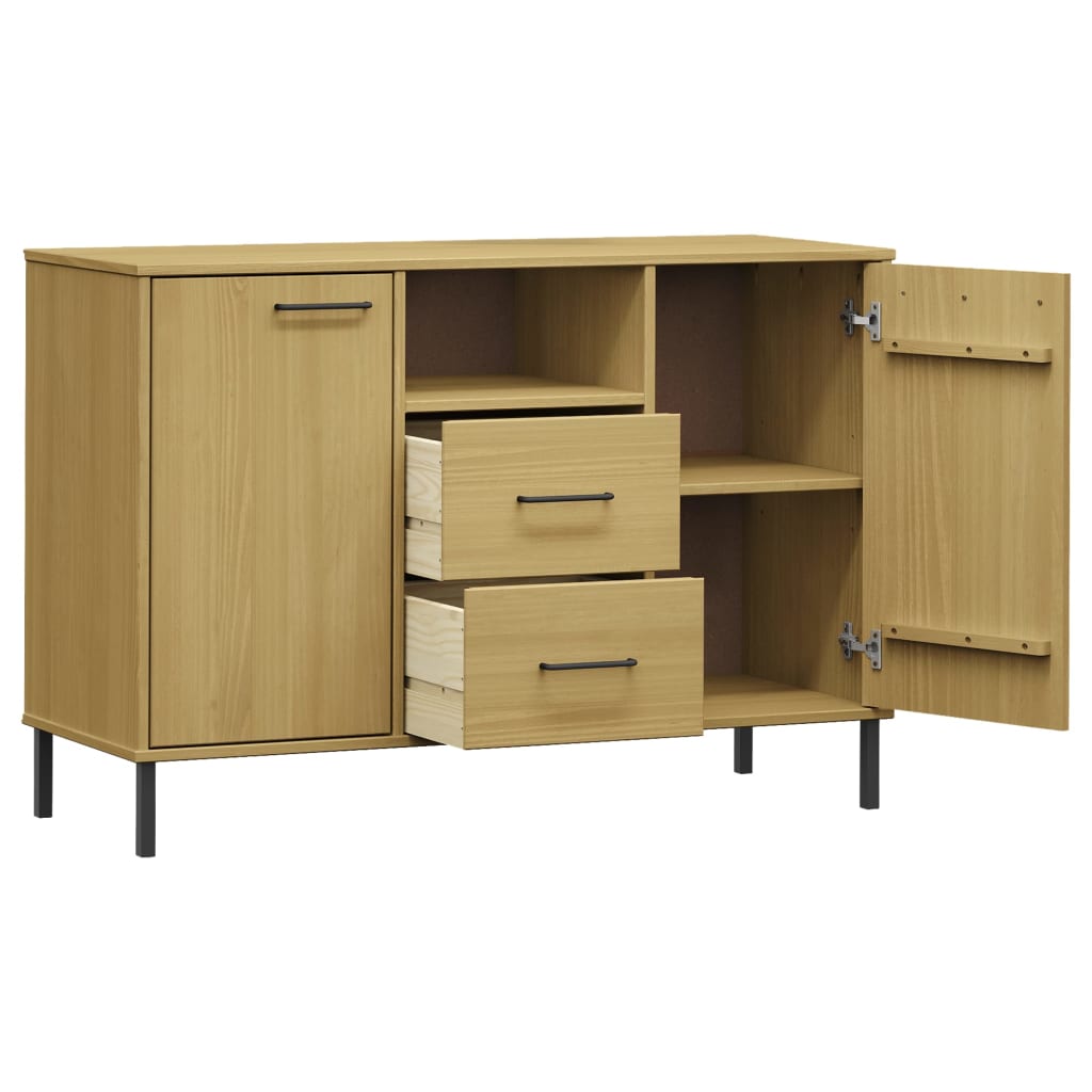 skænk med metalben OSLO 113x40x77 cm massivt træ brun