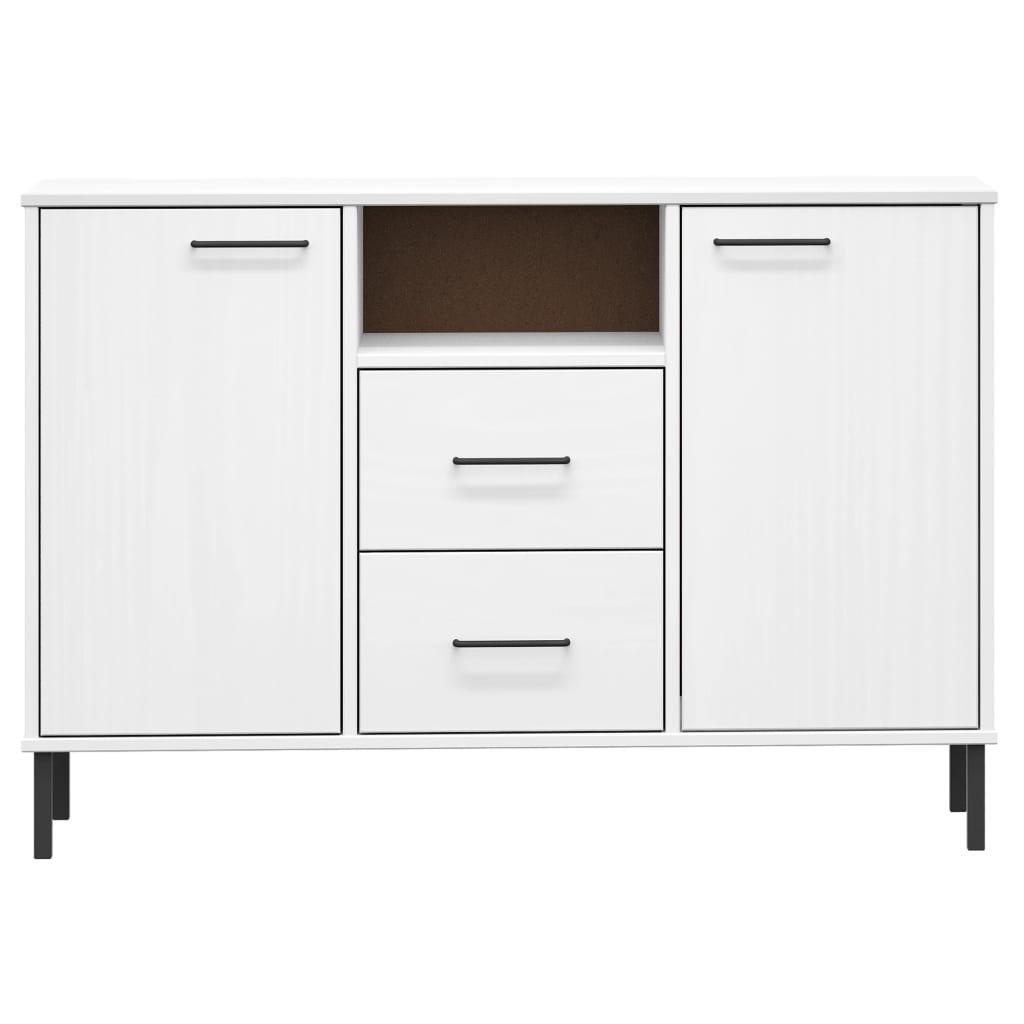 skænk med metalben OSLO 113x40x77 cm massivt træ hvid