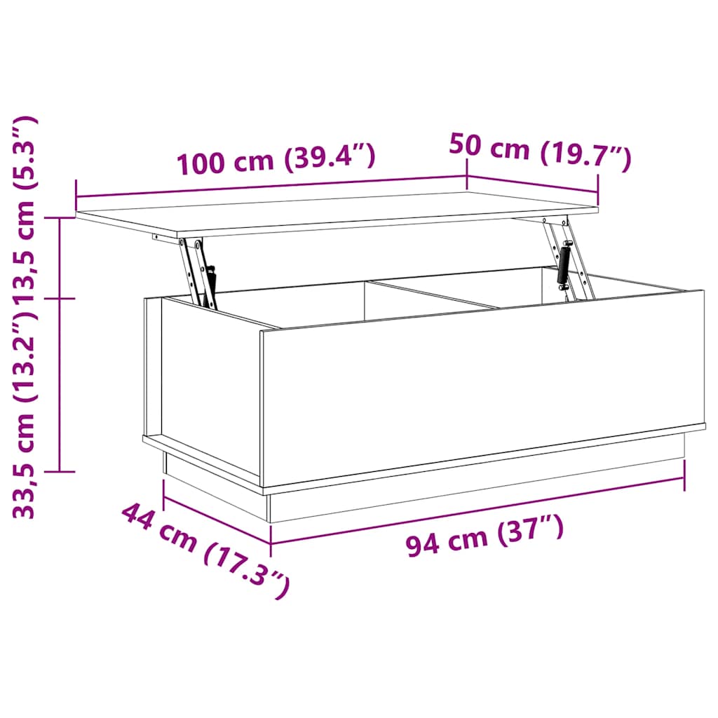 sofabord 100x50x35 cm massivt fyrretræ grå