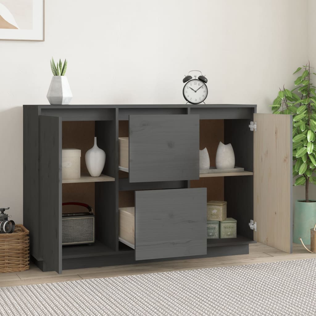 skænk 111x34x75 cm massivt fyrretræ grå