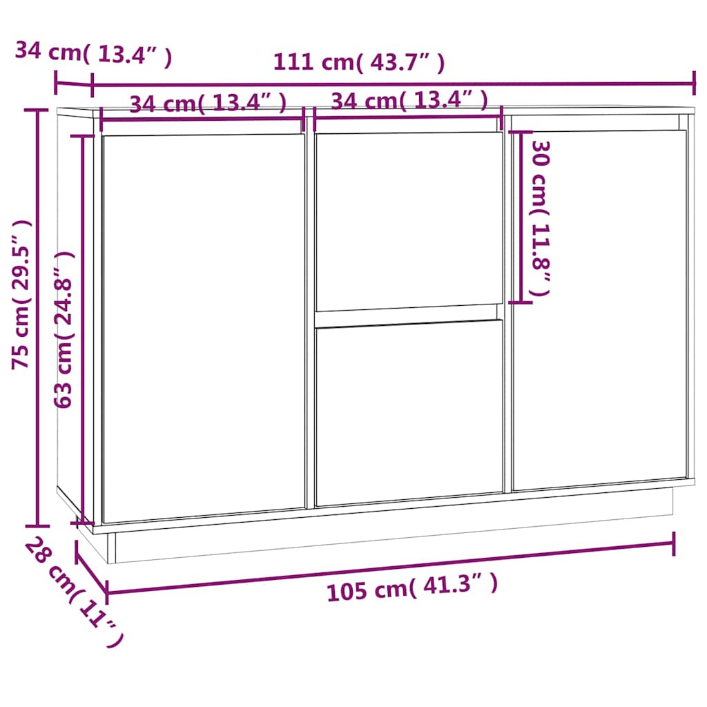 skænk 111x34x75 cm massivt fyrretræ grå
