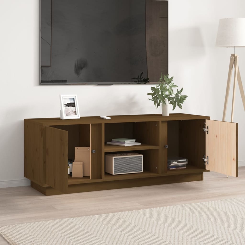 tv-bord 110x35x40,5 cm massivt fyrretræ gyldenbrun