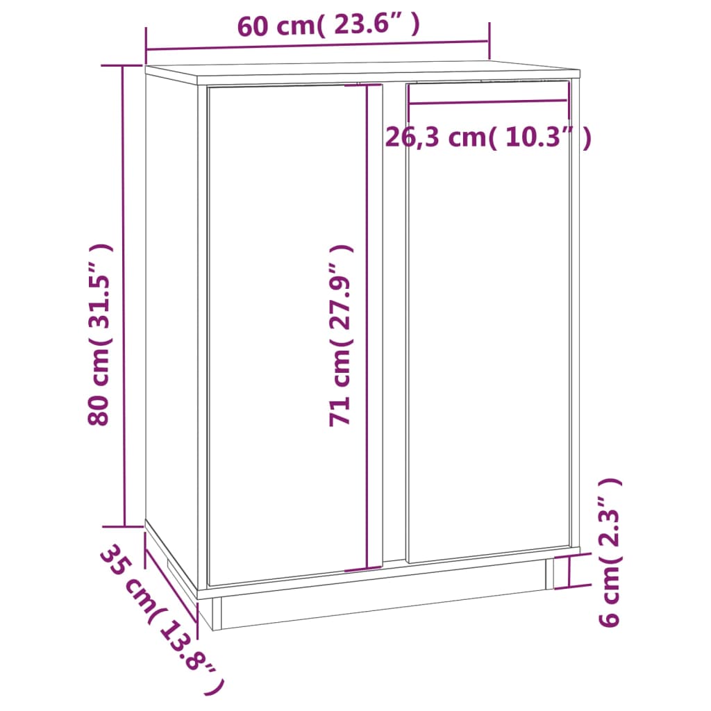 skænk 60x35x80 cm massivt fyrretræ grå
