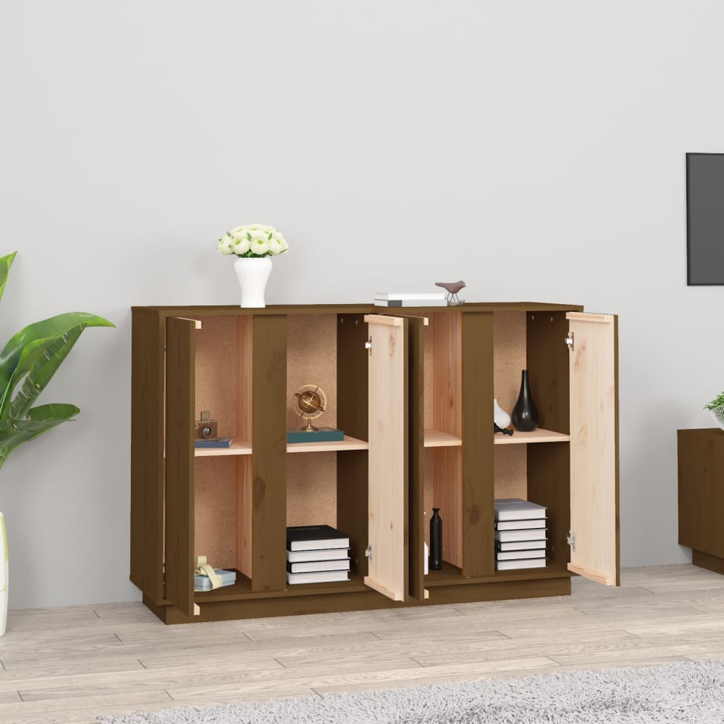 skænk 120x35x80 cm massivt fyrretræ gyldenbrun