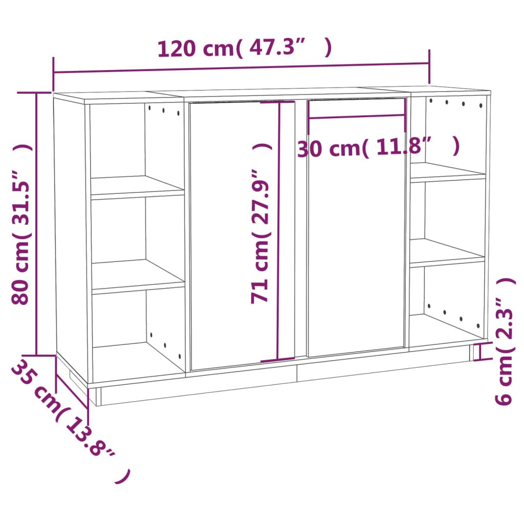 skænk 120x35x80 cm massivt fyrretræ hvid