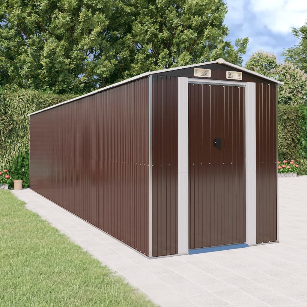 haveskur 192x772x223 cm galvaniseret stål mørkebrun