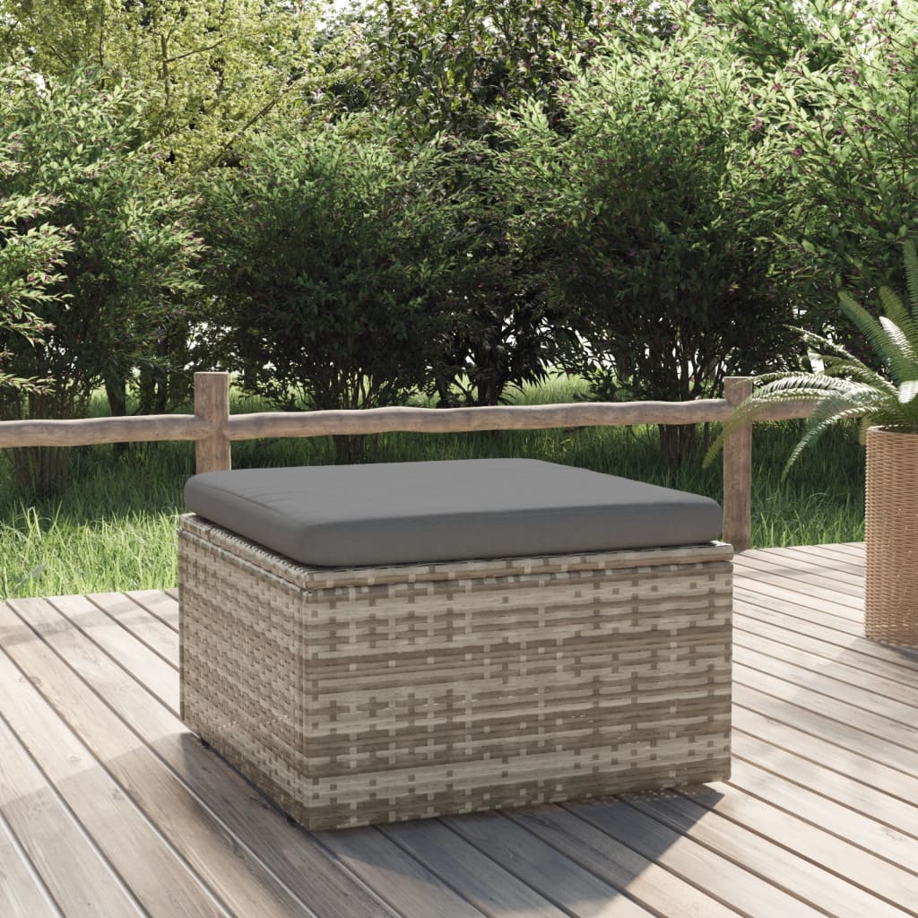 fodskammel med hynde til haven 55x55x30 cm polyrattan grå billede
