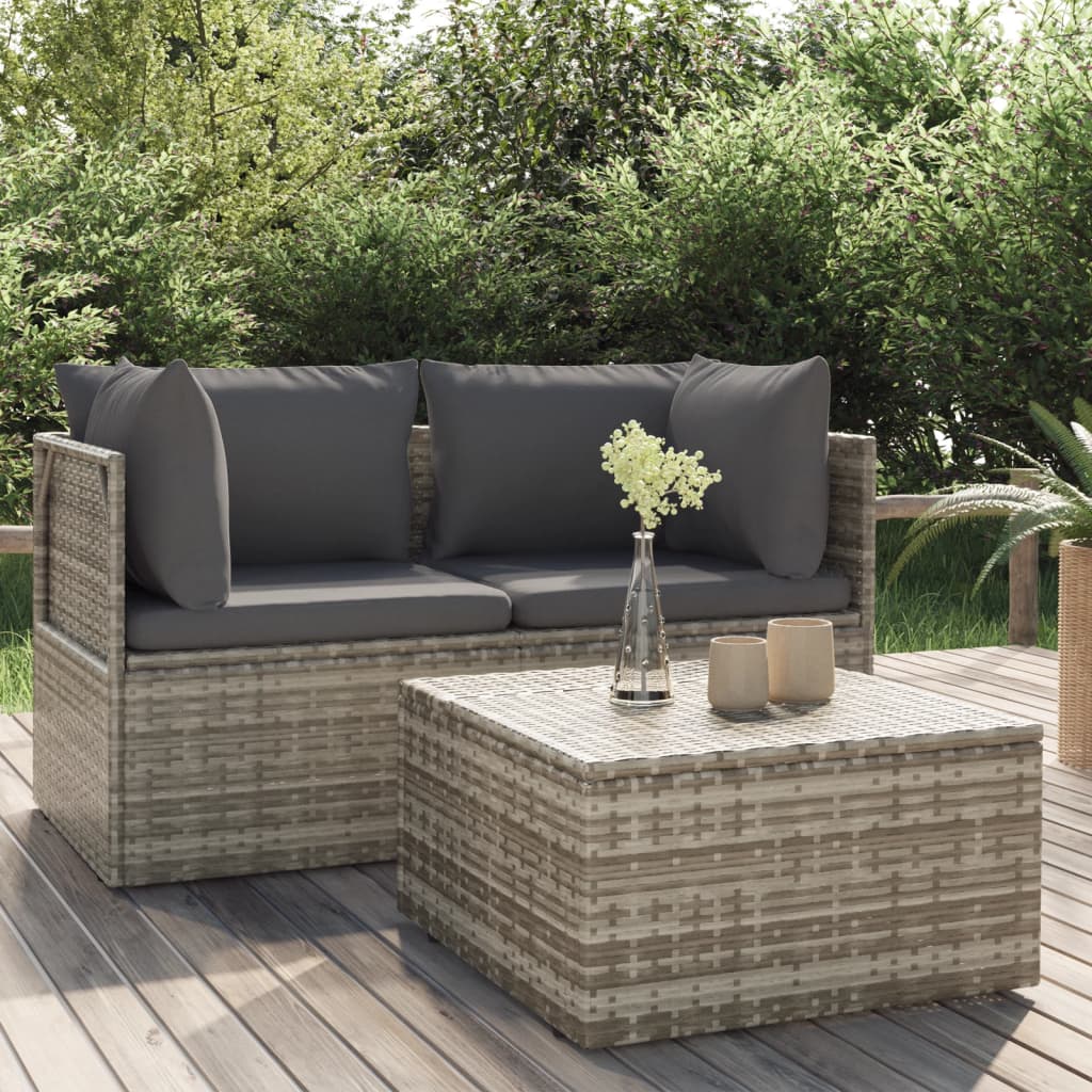 loungesæt til haven 3 dele med hynder polyrattan grå billede