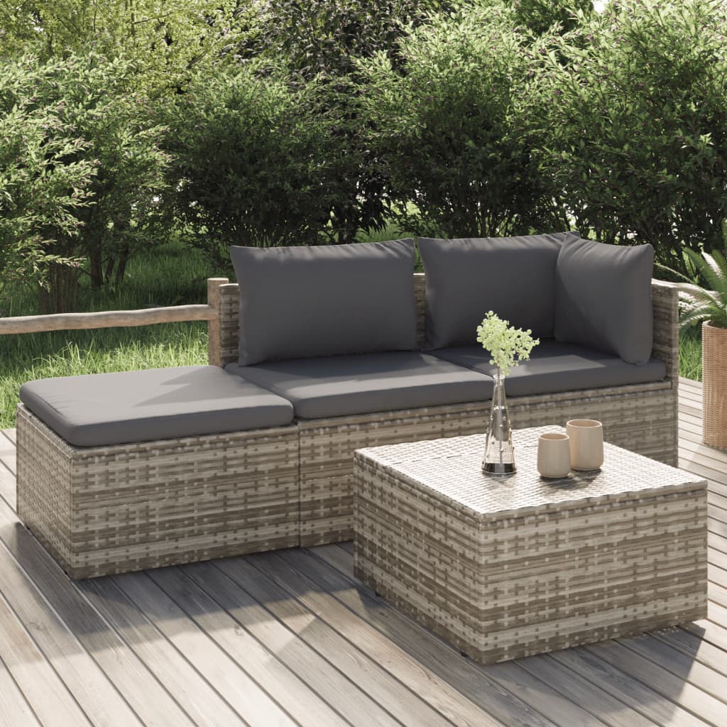 loungesæt til haven 4 dele med hynder polyrattan grå billede