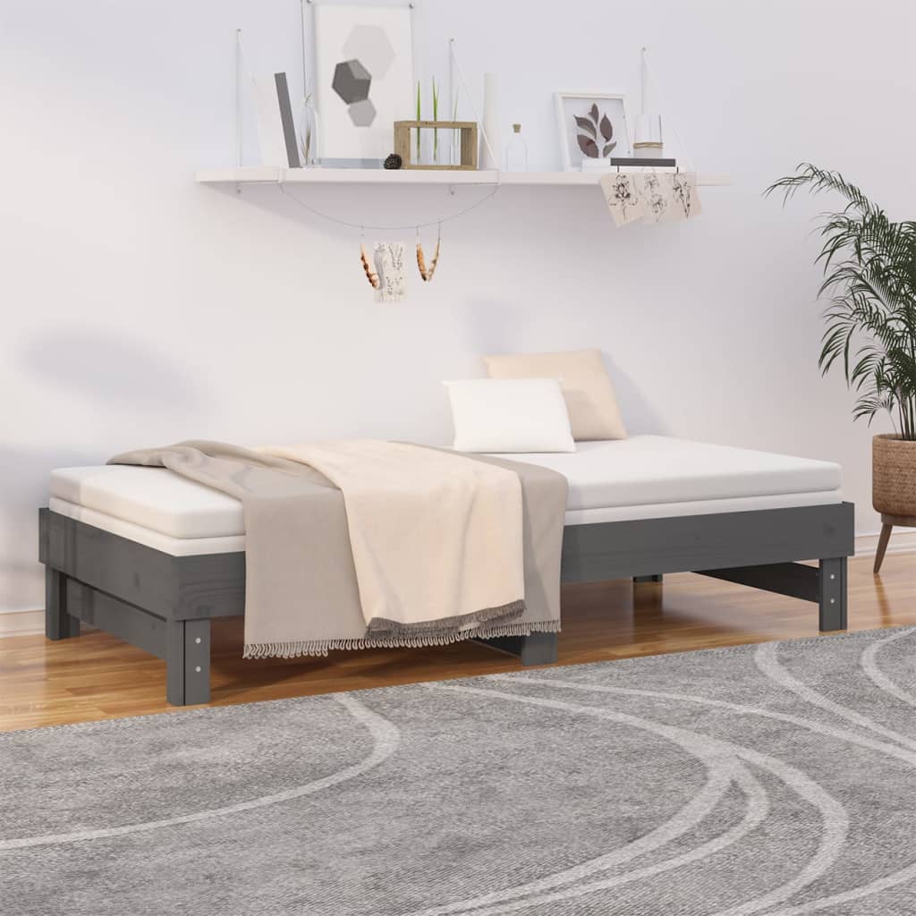 daybed med udtræk 2x(90x190) cm massivt fyrretræ grå