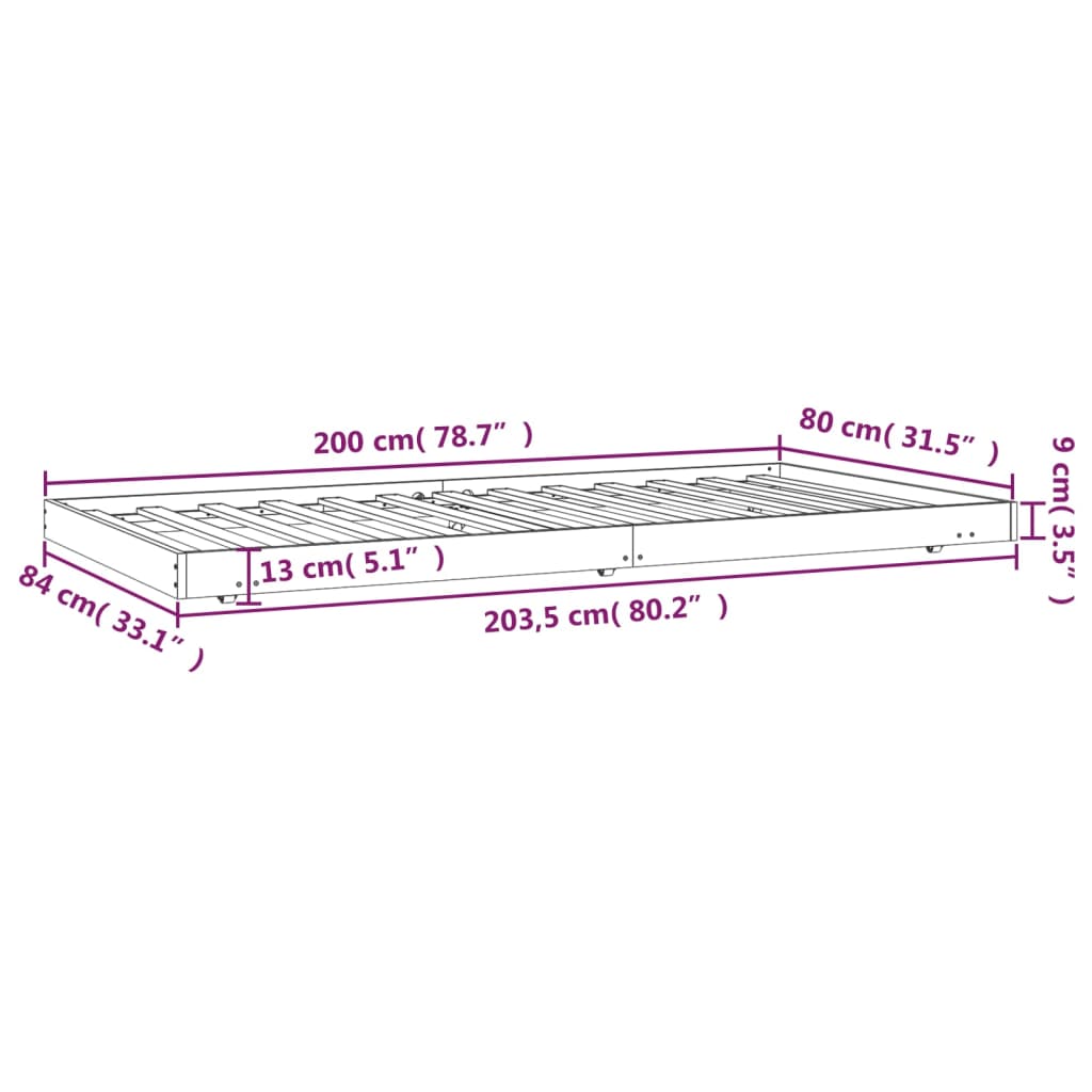 sengestel 80x200 cm massivt fyrretræ gyldenbrun