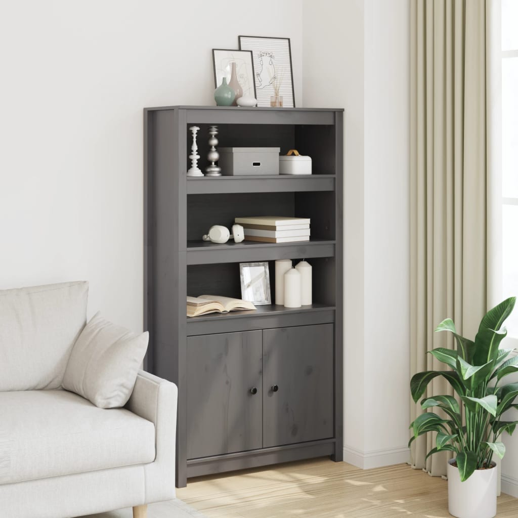 skab 80x35x154 cm massivt fyrretræ grå