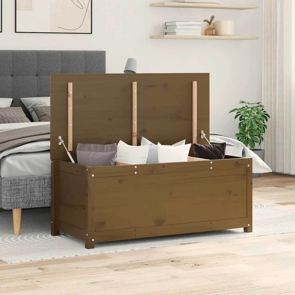 opbevaringskasse 110x50x45,5 cm massivt fyrretræ gyldenbrun