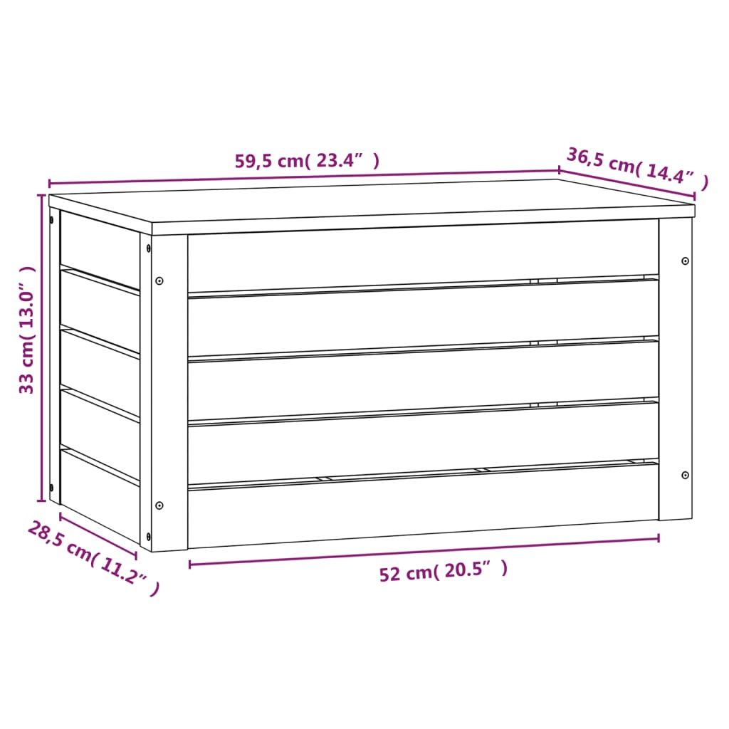 opbevaringskasse 59,5x36,5x33 cm massivt fyrretræ hvid