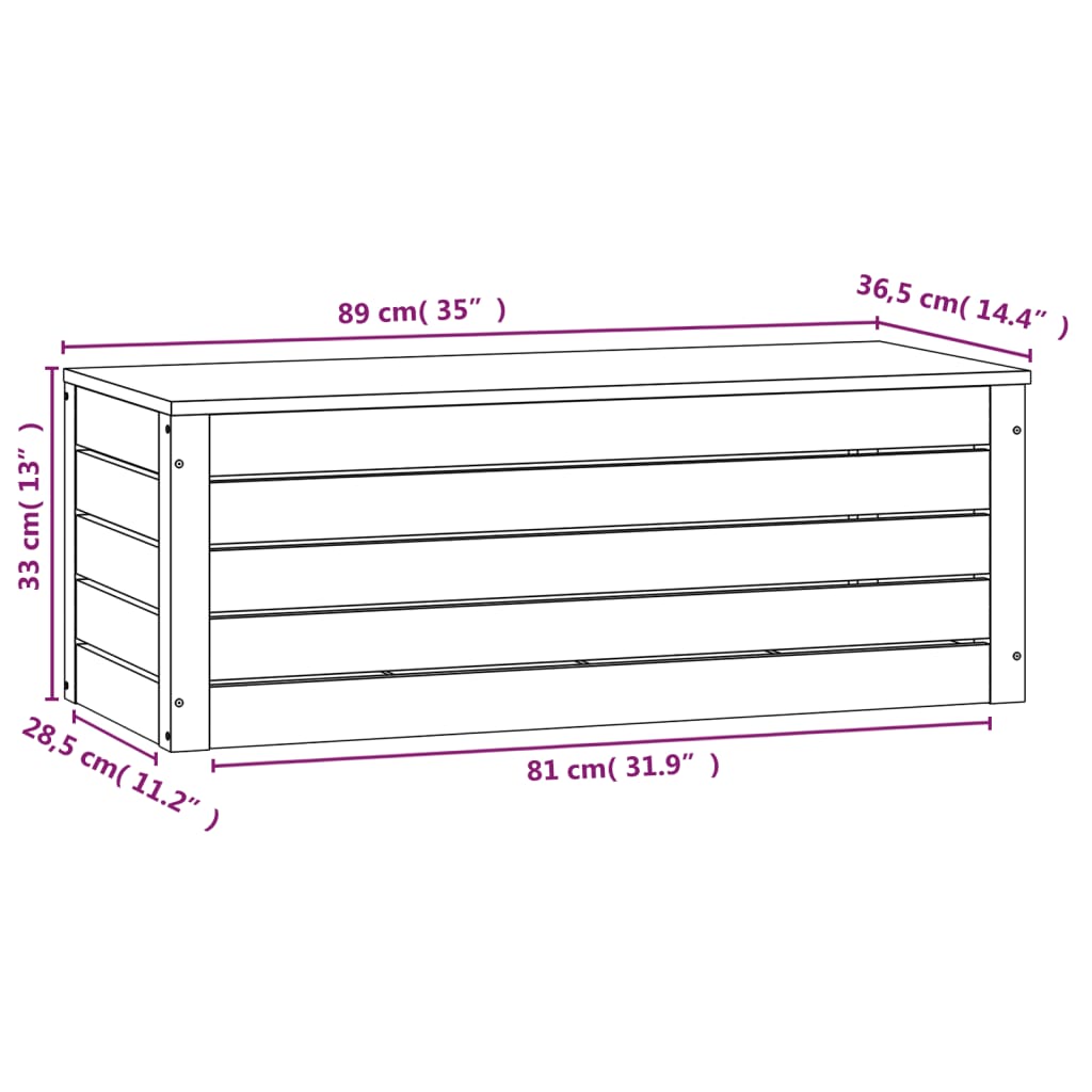 opbevaringskasse 89x36,5x33 cm massivt fyrretræ hvid