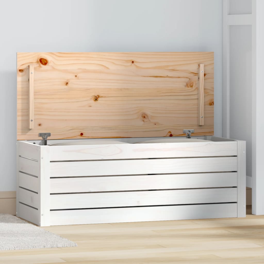 opbevaringskasse 89x36,5x33 cm massivt fyrretræ hvid