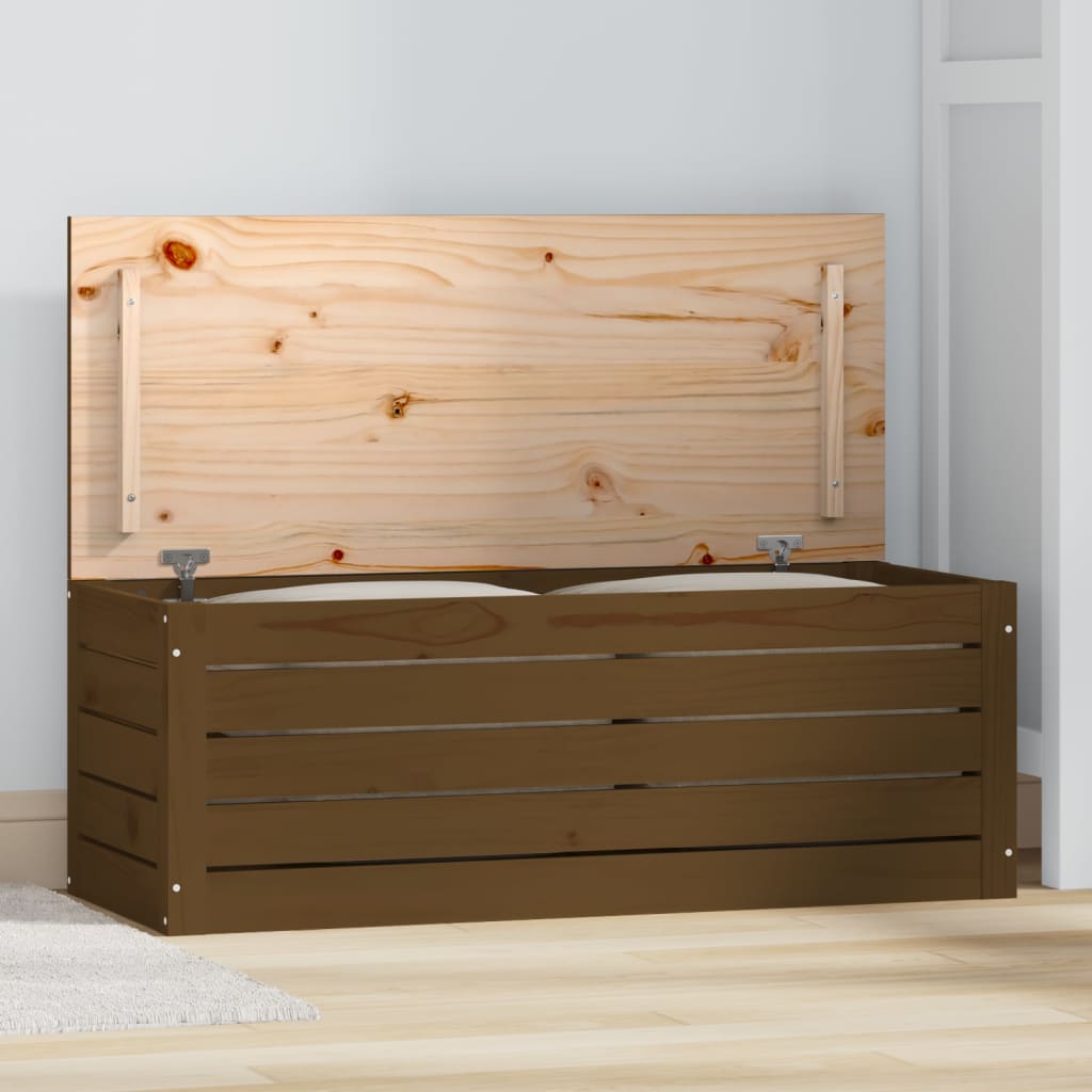 opbevaringskasse 89x36,5x33 cm massivt fyrretræ gyldenbrun