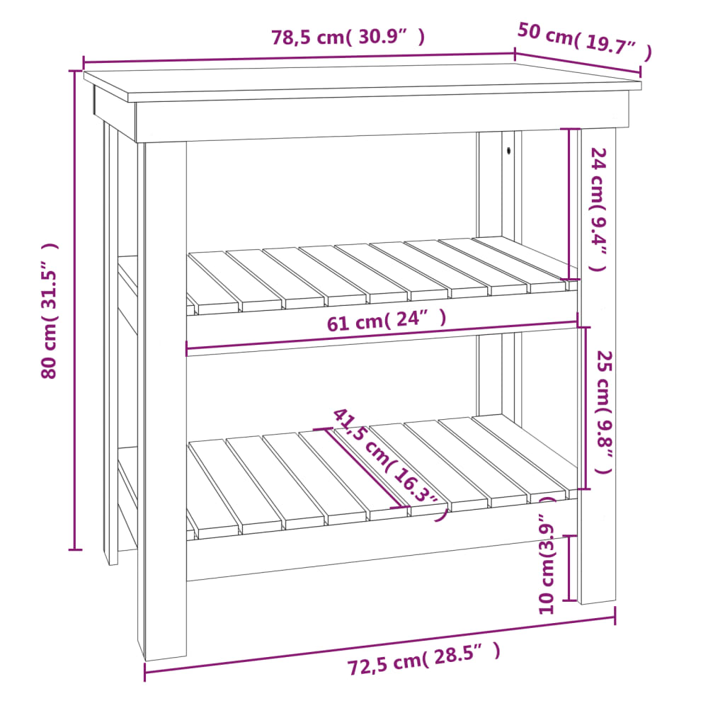 arbejdsbord 78,5x50x80 cm massivt fyrretræ