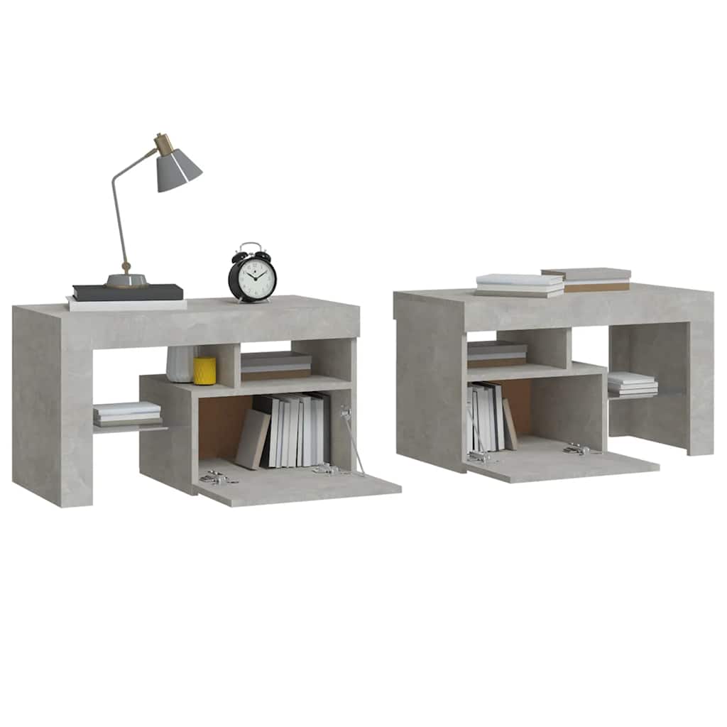 sengeborde 2 stk. med LED-lys 70x36,5x40 cm betongrå