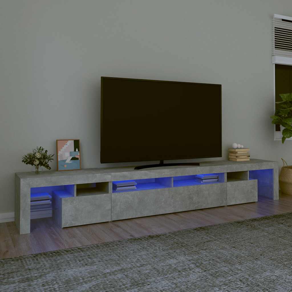tv-bord med LED-lys 260x36,5x40 cm betongrå