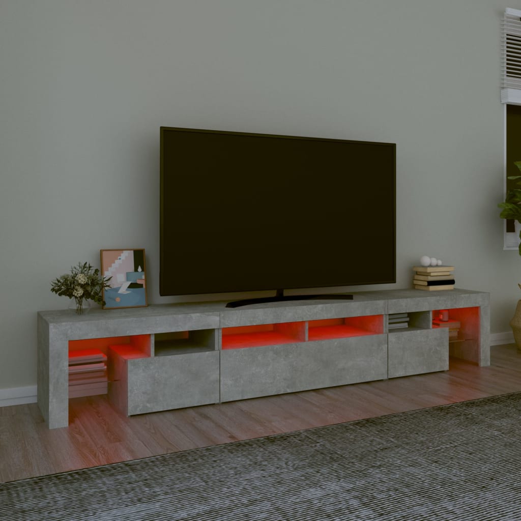 sengebord med LED-lys 230x36,5x40 cm betongrå