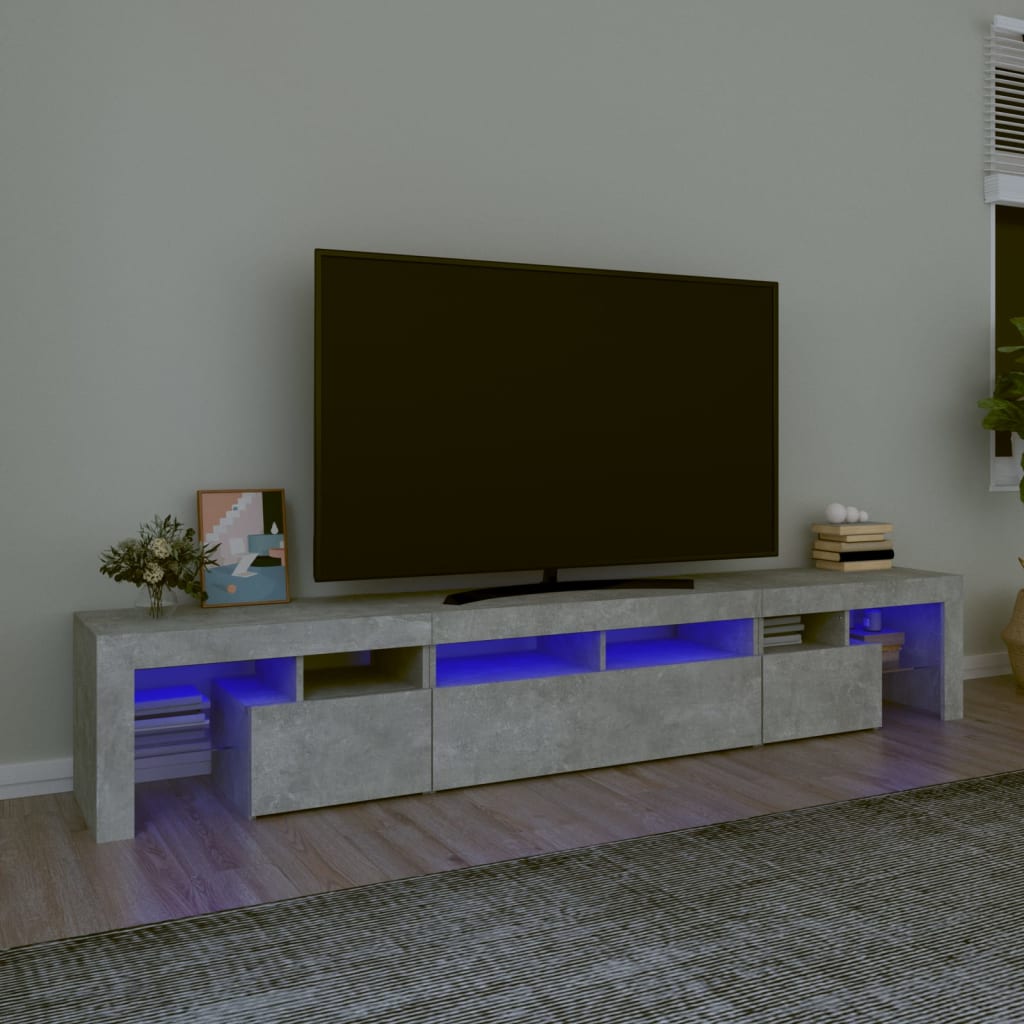 sengebord med LED-lys 230x36,5x40 cm betongrå
