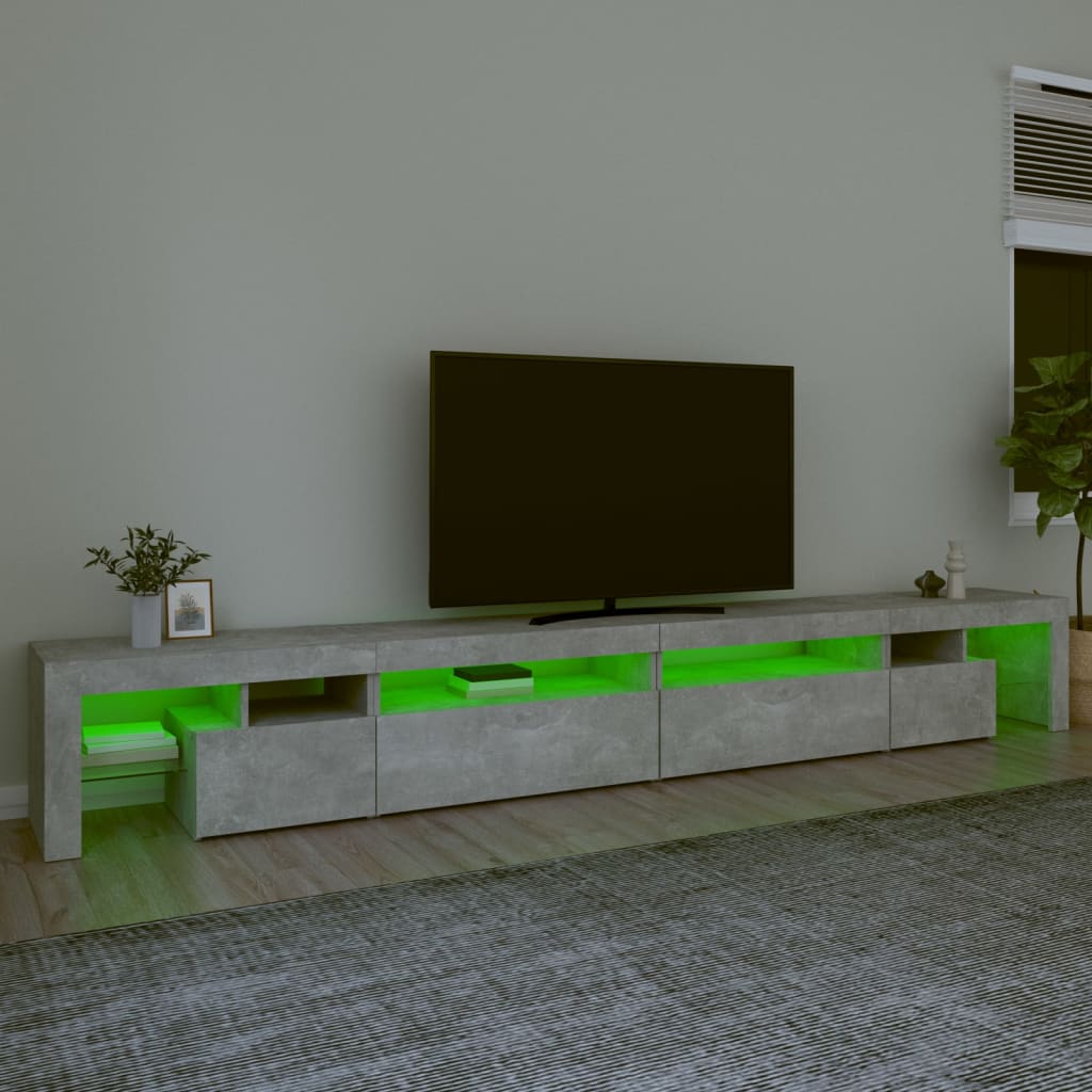 tv-bord med LED-lys 290x36,5x40 cm betongrå