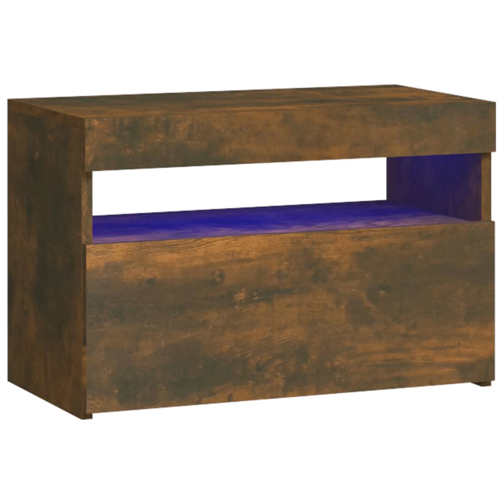 sengebord med LED-lys 60x35x40 cm røget egetræsfarve