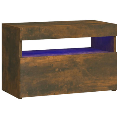 sengebord med LED-lys 60x35x40 cm røget egetræsfarve