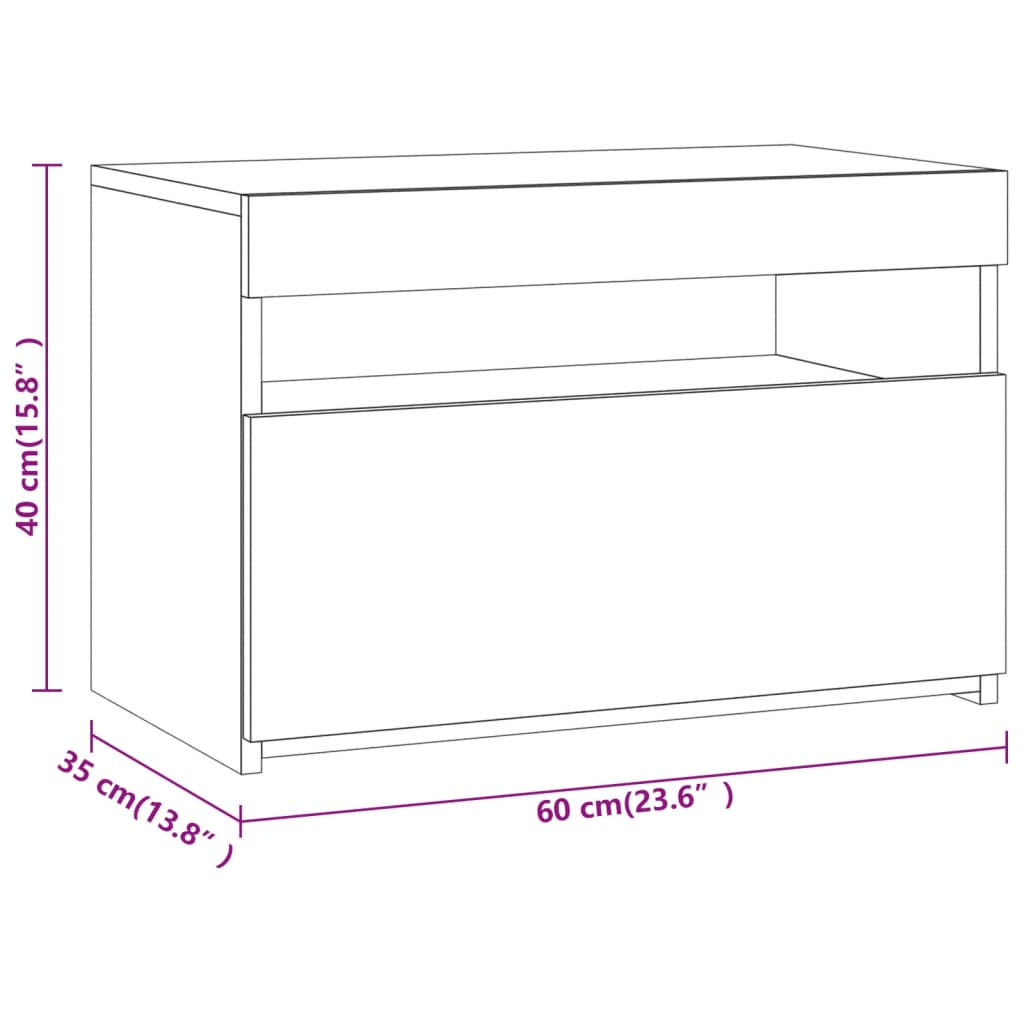 sengebord med LED-lys 60x35x40 cm grå sonoma-eg