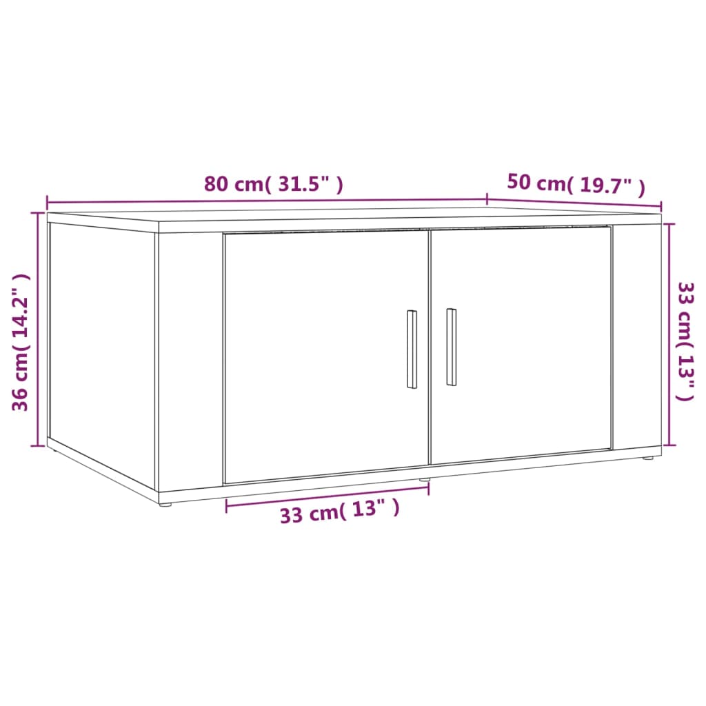 sofabord 80x50x36 cm konstrueret træ hvid højglans