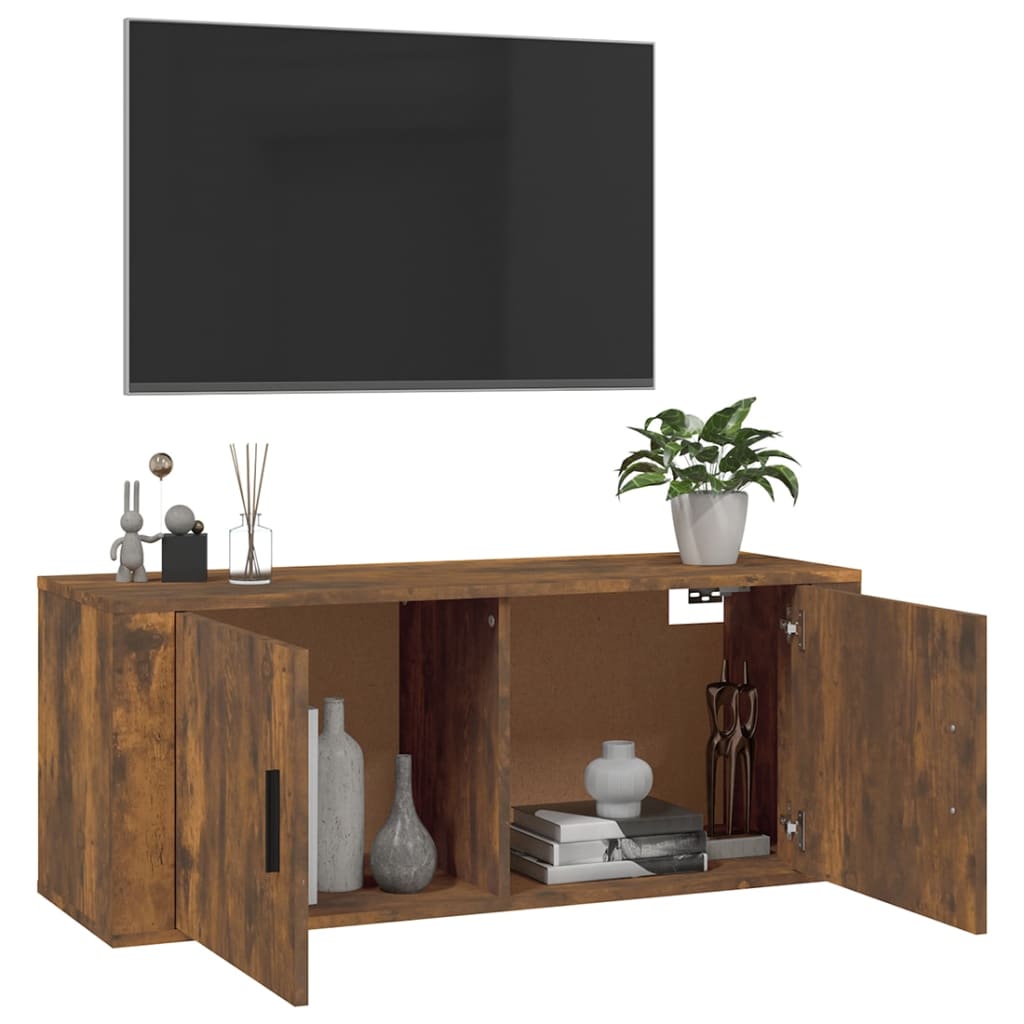 væghængt tv-skab 100x34,5x40 cm røget egetræ