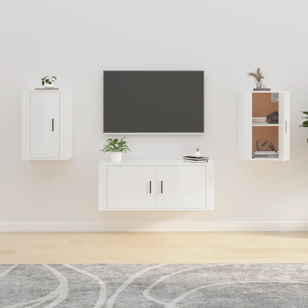 væghængte tv-skabe 2 stk. 40x34,5x60 cm hvid højglans