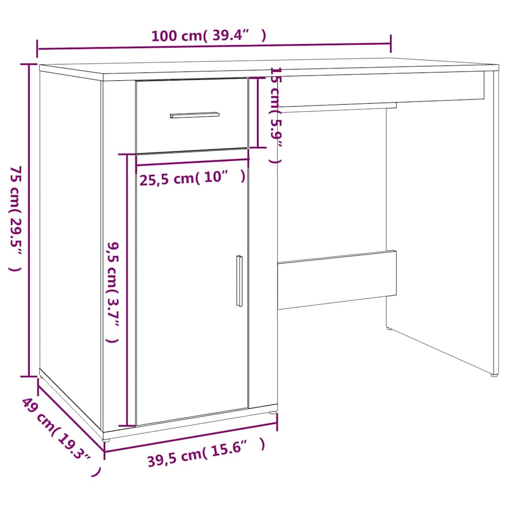 skrivebord 100x49x75 cm konstrueret træ grå sonoma-eg