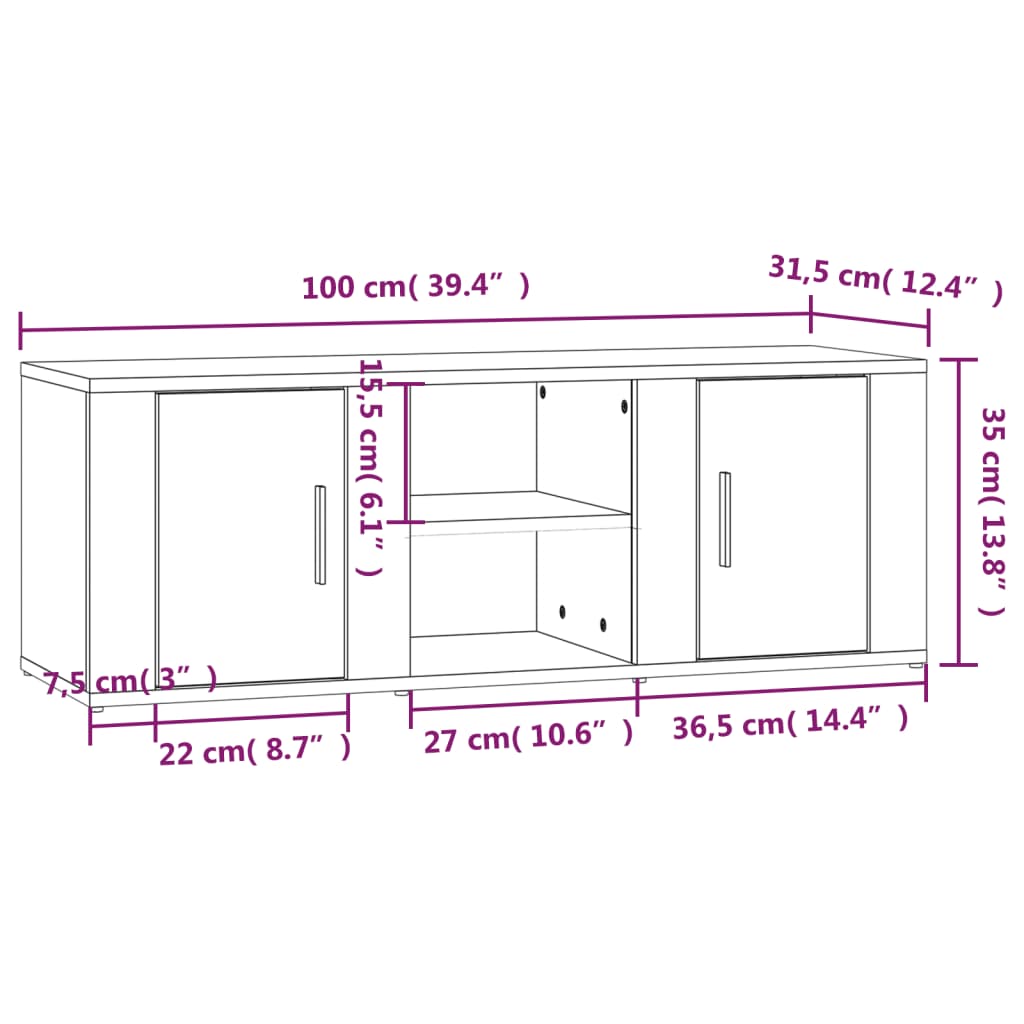 tv-bord 100x31,5x35 cm konstrueret træ grå sonoma-eg