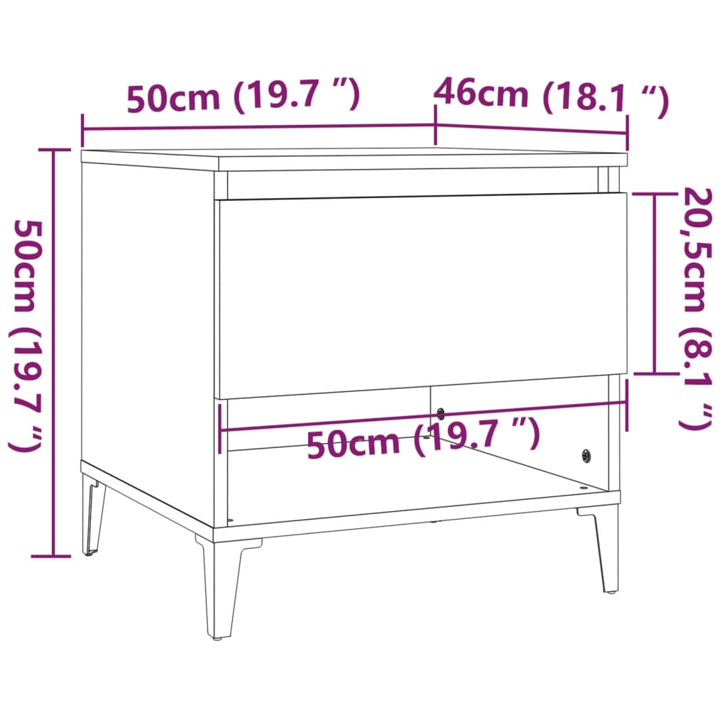 sidebord 50x46x50 cm konstrueret træ hvid