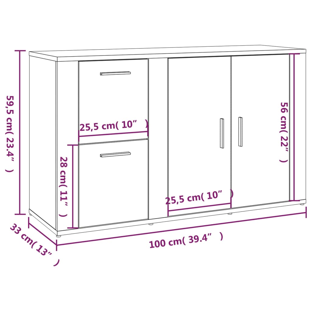 skænk 100x33x59,5 cm konstrueret træ grå sonoma-eg