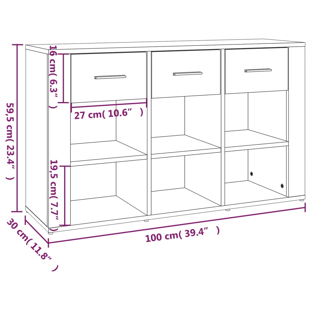 skænk 100x30x59,5 cm konstrueret træ røget egetræsfarve