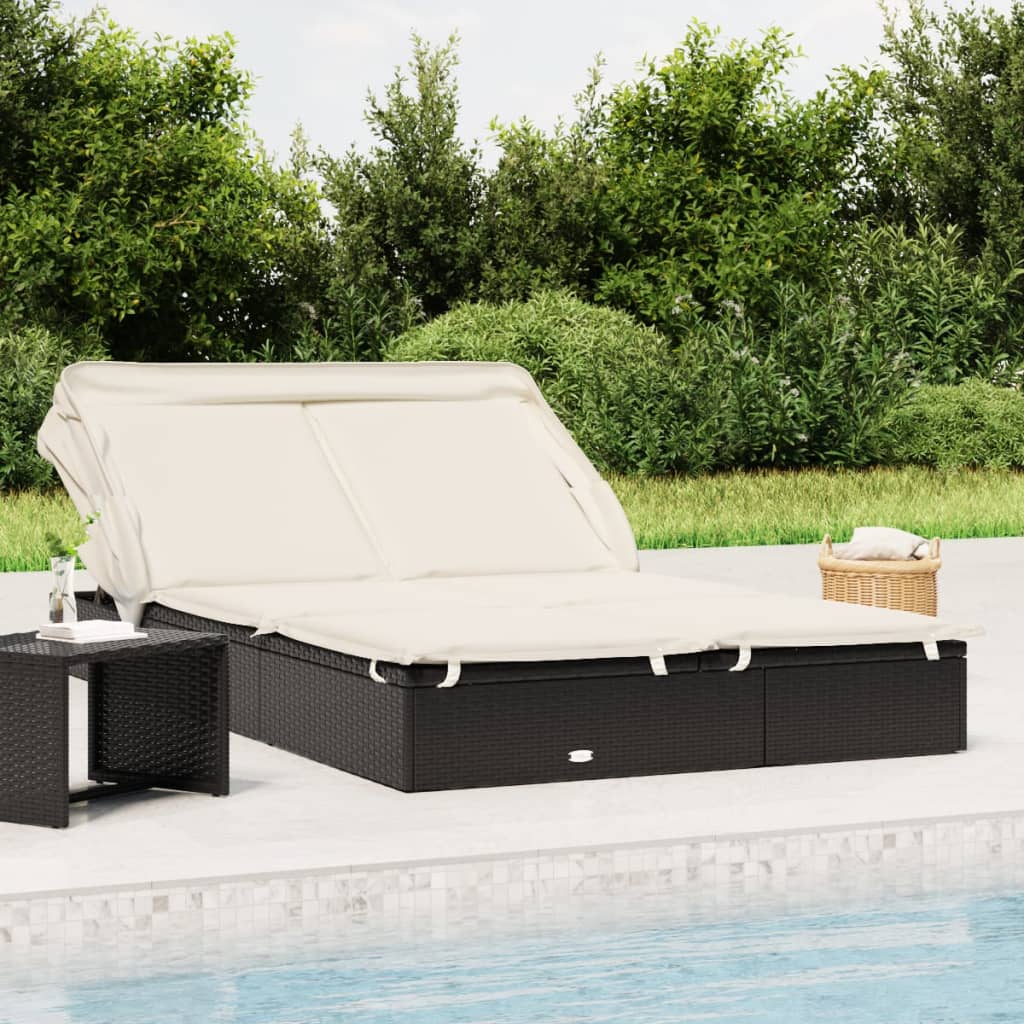 2-personers solseng foldbart tag 213x118x97 cm polyrattan sort billede