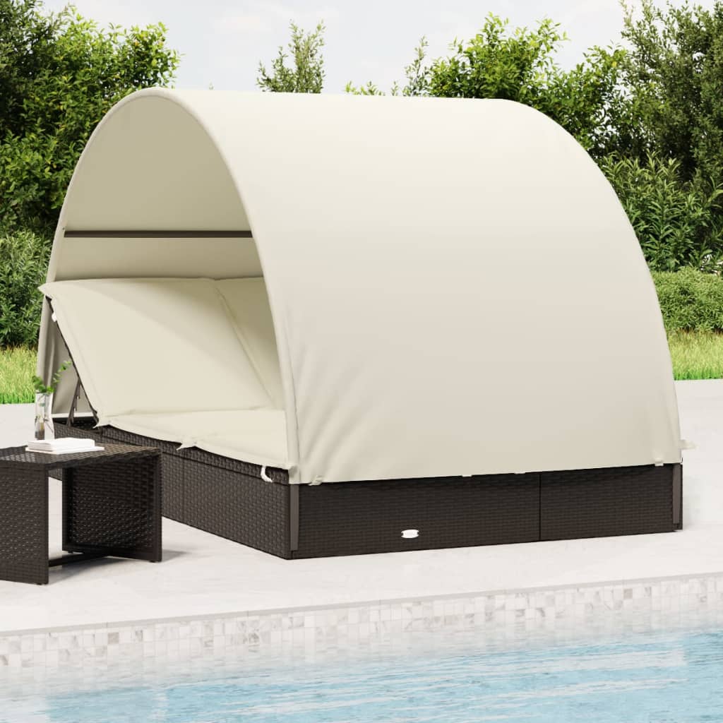 2-Personers Soleng Rundt Tag 211x112x140 Cm Polyrattan - Sort og hvid