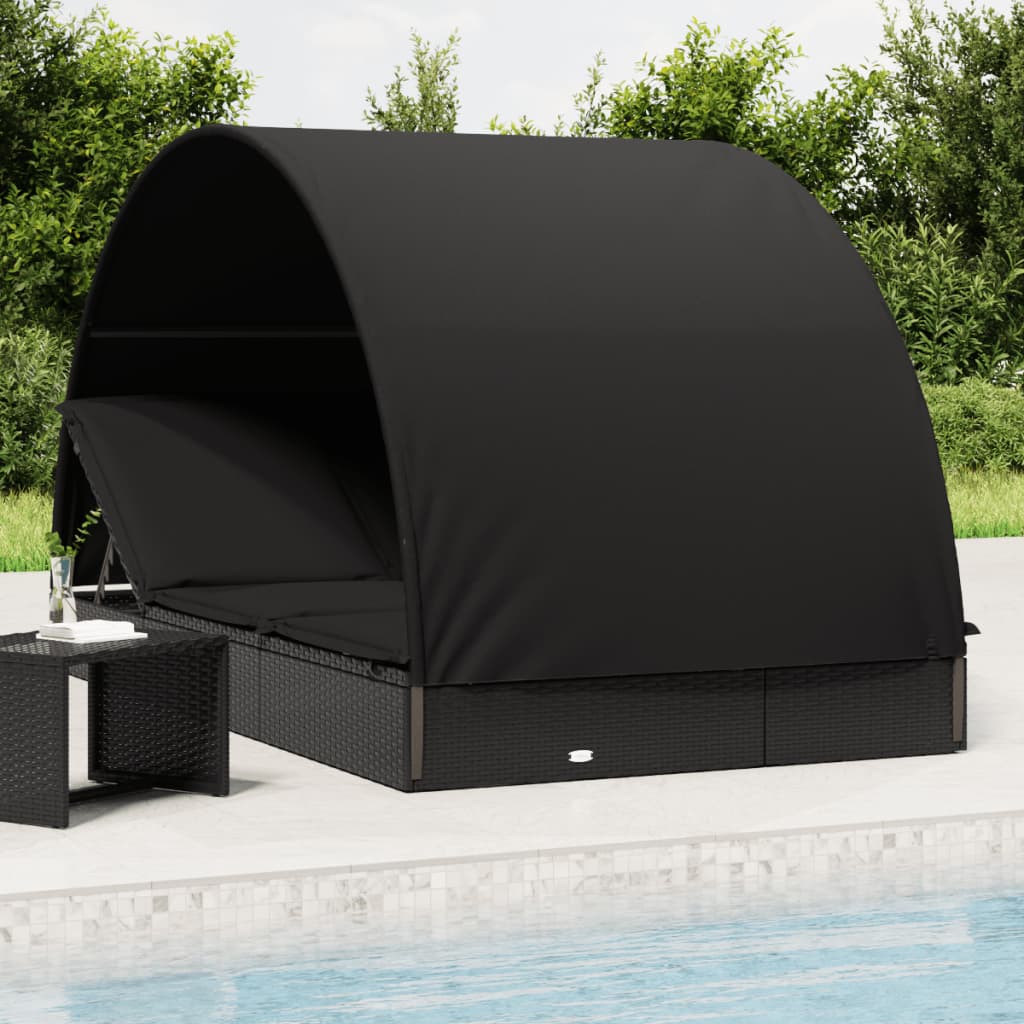 2-personers solseng med rundt tag i polyrattan - 211 × 112 × 140 cm, sort
