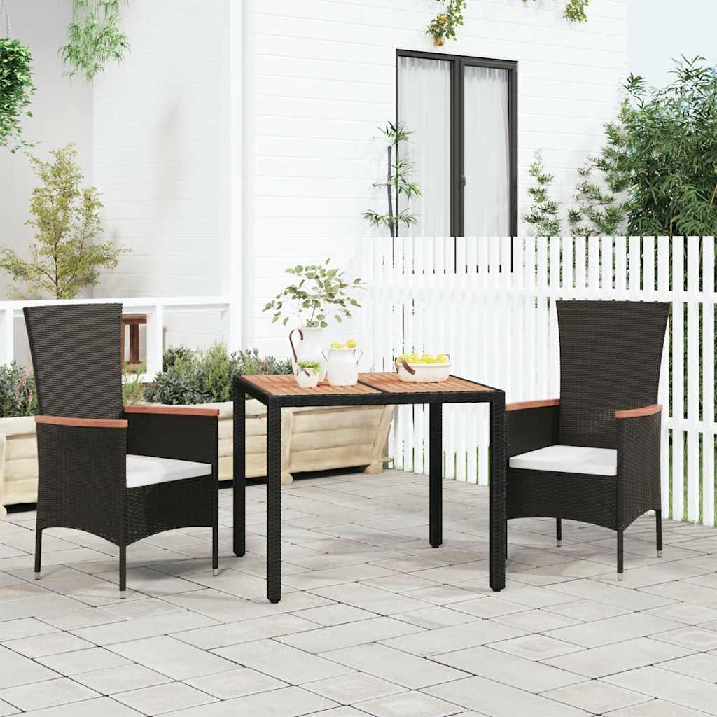 Havebord Med Træbordplade Polyrattan Og Sort - Massivt akacietræ / 90 x 90 x 75 cm