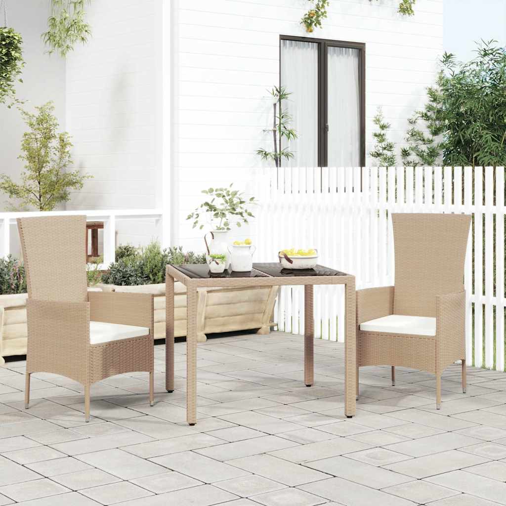 havebord med glasbordplade polyrattan og hærdet glas beige billede