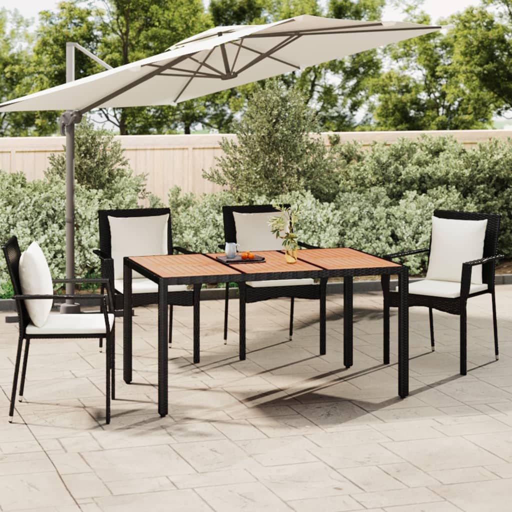 Havebord Med Træbordplade Polyrattan Og Sort - Massivt akacietræ / 150 x 90 x 75 cm